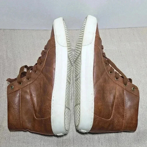 Old Navy Mens High Top Sneaker Cognac Shoes 8 Brown Upper Leather Lace Up 1994 - Picture 7 of 16